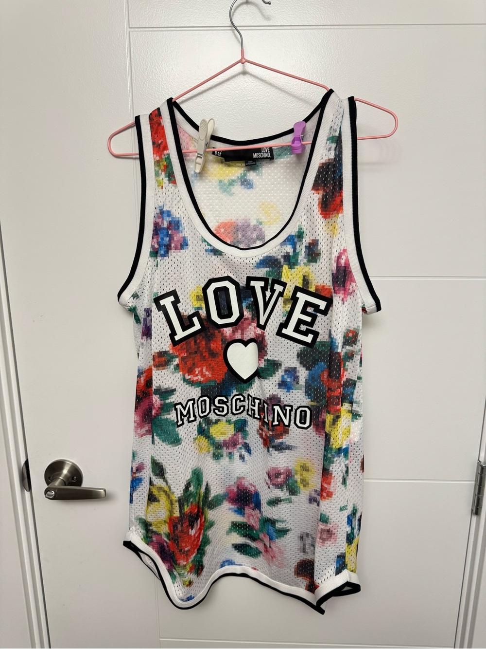 Love Moschino Floral Mesh Jersey Tank Top White Multicolor Size US 6 IT 42